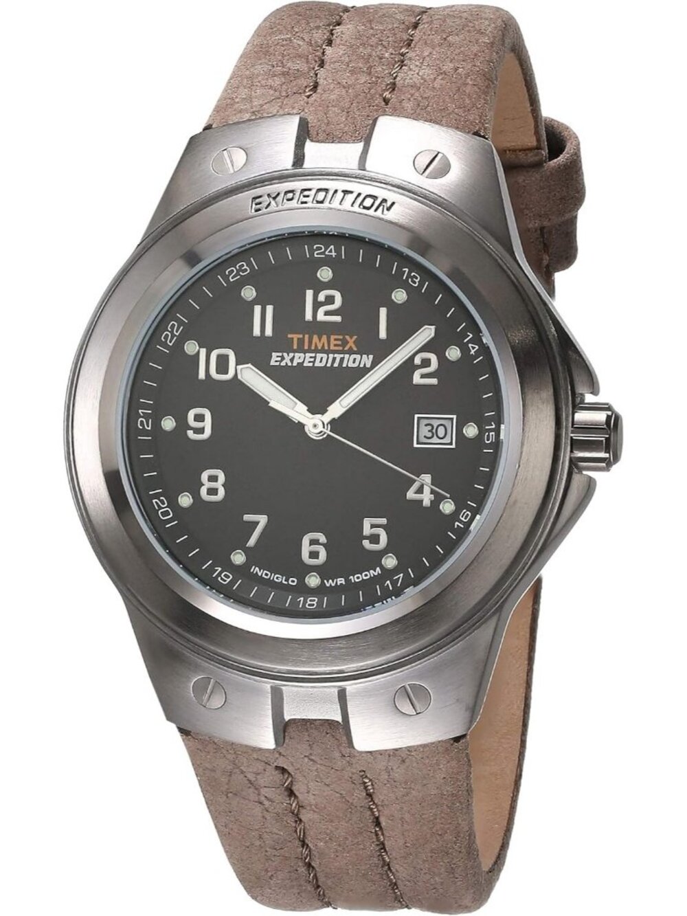 Men's Brown Silver Expedition Metal Field Water Resistance Rugged Outdoor Watch